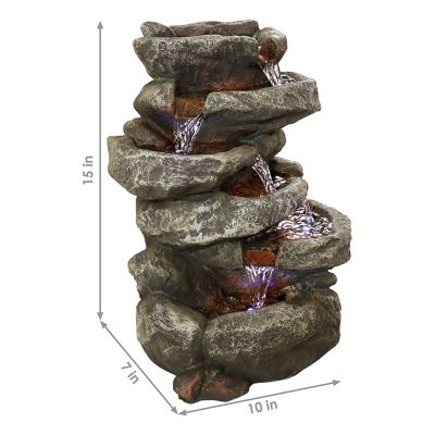 Image showing 5 th Sunnydaze Decor Indoor Home Office Relaxing 6-Tiered Stone Falls Tabletop Water Fountain with LED Lights, 15 in.