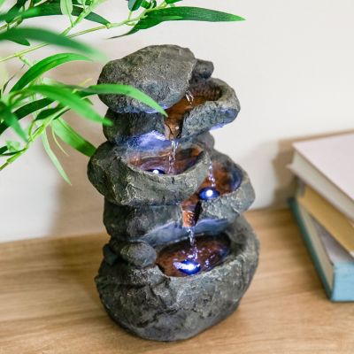 Image showing 6 th Sunnydaze Decor Indoor Home Office Relaxing 6-Tiered Stone Falls Tabletop Water Fountain with LED Lights, 15 in.