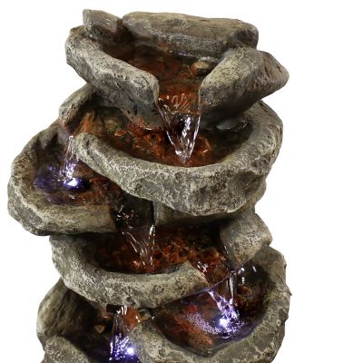 Image showing 7 th Sunnydaze Decor Indoor Home Office Relaxing 6-Tiered Stone Falls Tabletop Water Fountain with LED Lights, 15 in.