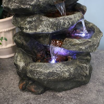 Image showing 8 th Sunnydaze Decor Indoor Home Office Relaxing 6-Tiered Stone Falls Tabletop Water Fountain with LED Lights, 15 in.