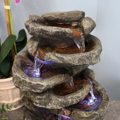 Image showing 9 th Sunnydaze Decor Indoor Home Office Relaxing 6-Tiered Stone Falls Tabletop Water Fountain with LED Lights, 15 in.