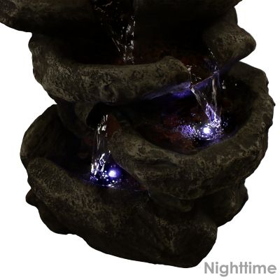 Image showing 11 th Sunnydaze Decor Indoor Home Office Relaxing 6-Tiered Stone Falls Tabletop Water Fountain with LED Lights, 15 in.