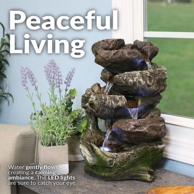 Image showing  Step Rock Falls Tabletop Water Fountain with LED Lights, 9.5 in. x 7.5 in. x 14 in.