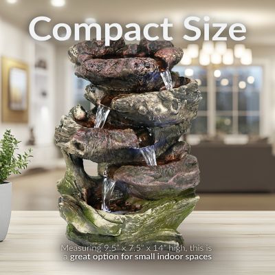 Image showing 5 th Sunnydaze Decor Step Rock Falls Tabletop Water Fountain with LED Lights, 9.5 in. x 7.5 in. x 14 in.