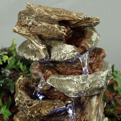 Image showing  Tiered Rock and Log Tabletop Water Fountain with LED Lights, 105 in.