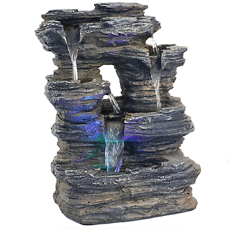 Sunnydaze Decor Rock Cavern Tabletop Water Fountain with Multicolor LED Light