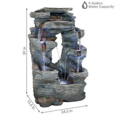Image showing  39 in. H Electric Polyresin and Fiberglass Dual Cascading Falls Outdoor Water Fountain with LED Lights, DW-505