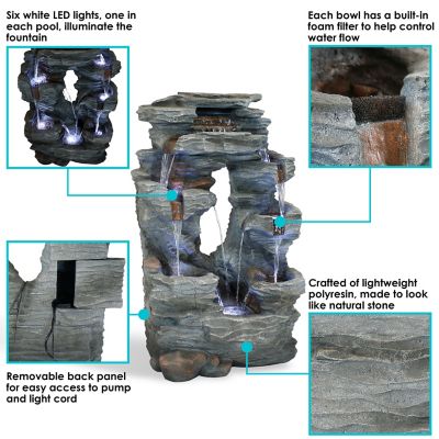 Image showing  39 in. H Electric Polyresin and Fiberglass Dual Cascading Falls Outdoor Water Fountain with LED Lights, DW-505