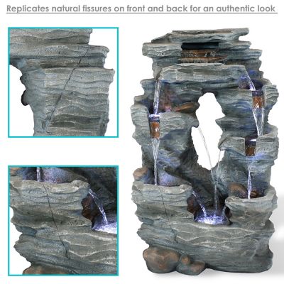 Image showing  39 in. H Electric Polyresin and Fiberglass Dual Cascading Falls Outdoor Water Fountain with LED Lights, DW-505