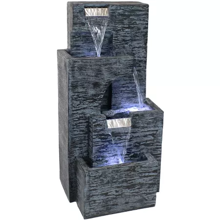 Sunnydaze Decor 32 in 4-Tier Outdoor Electric Polyresin Water Fountain with LED Lights Fountains