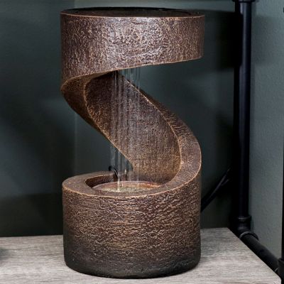 Image showing  Indoor Contemporary Decorative Polyresin Winding Showers Tabletop Water Fountain with LED Lights, 13 in.