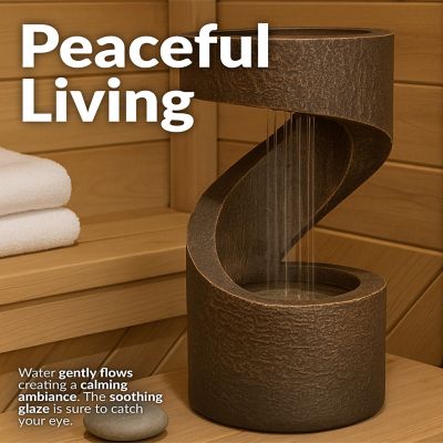 Image showing  Indoor Contemporary Decorative Polyresin Winding Showers Tabletop Water Fountain with LED Lights, 13 in.