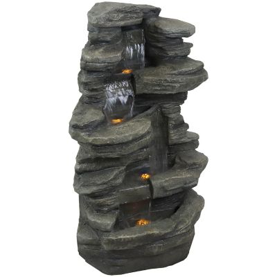 Sunnydaze Decor Electric Stacked Shale Patio Garden Water Fountain with LED Lights