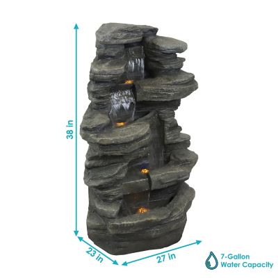 Image showing  38 in. H Electric Polyresin & Fiberglass Stacked Shale Waterfall Outdoor Water Fountain, LED Lights, DW-96023