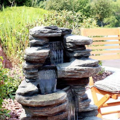 Image showing  38 in. H Electric Polyresin & Fiberglass Stacked Shale Waterfall Outdoor Water Fountain, LED Lights, DW-96023