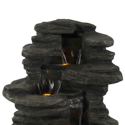 Image showing  38 in. H Electric Polyresin & Fiberglass Stacked Shale Waterfall Outdoor Water Fountain, LED Lights, DW-96023