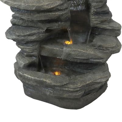 Image showing 5 th Sunnydaze Decor 38 in. H Electric Polyresin & Fiberglass Stacked Shale Waterfall Outdoor Water Fountain, LED Lights, DW-96023