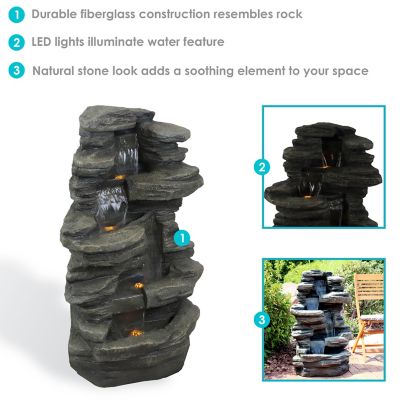 Image showing 6 th Sunnydaze Decor 38 in. H Electric Polyresin & Fiberglass Stacked Shale Waterfall Outdoor Water Fountain, LED Lights, DW-96023