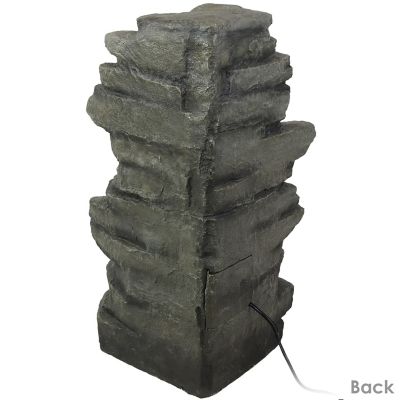 Image showing 7 th Sunnydaze Decor 38 in. H Electric Polyresin & Fiberglass Stacked Shale Waterfall Outdoor Water Fountain, LED Lights, DW-96023