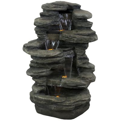 Image showing 8 th Sunnydaze Decor 38 in. H Electric Polyresin & Fiberglass Stacked Shale Waterfall Outdoor Water Fountain, LED Lights, DW-96023