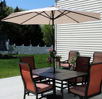 Image showing  9 ft. Outdoor Aluminum Patio Table Umbrella with Polyester Canopy and Push Button Tilt and Crank, Beige