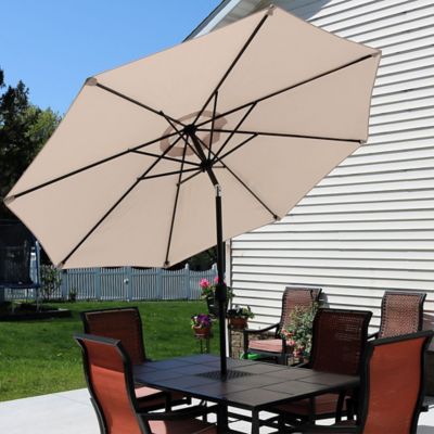 Image showing  9 ft. Outdoor Aluminum Patio Table Umbrella with Polyester Canopy and Push Button Tilt and Crank, Beige