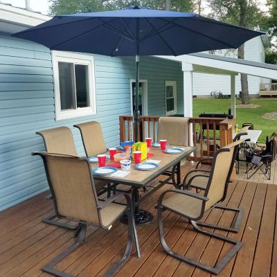 Image showing 8 th Sunnydaze Decor 9 ft. Outdoor Aluminum Patio Table Umbrella with Polyester Canopy and Push Button Tilt and Crank, Beige