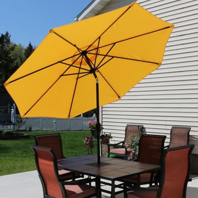 Image showing  9 ft. Outdoor Aluminum Patio Table Umbrella with Polyester Canopy and Push Button Tilt and Crank, Beige