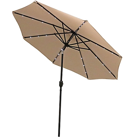 Sunnydaze Decor 9 ft. Solar-Powered Lighted Patio Umbrella with Tilt/Crank Function, 8 ft. H, 1.5 in. Pole, 11 lb.