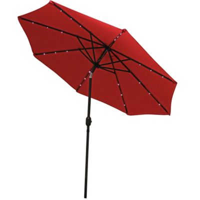 Sunnydaze Decor Outdoor Patio Umbrella with Polyester Canopy, Solar LED Lights & Push Button Tilt and Crank - 9' - Red, ECG-212