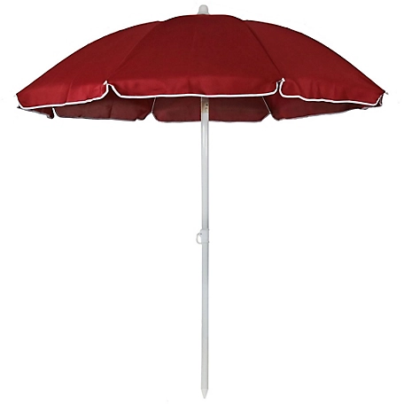 Sunnydaze Decor 63 in. Steel Beach Umbrella with Tilt Function, 78 in. H, 1.25 in. Pole, Red, 3 lb.