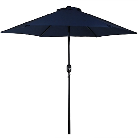 Sunnydaze Decor Aluminum Patio Umbrella with Tilt and Crank, 7.5 ft. x 7 ft., 1.5 in. Pole, For 30-36 in. Table, Blue, ECG-395