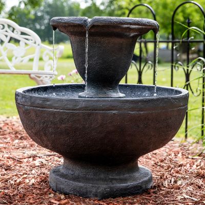 Image showing  25 in. 2-Tier Outdoor Electric Polyresin Streaming Falls Water Fountain