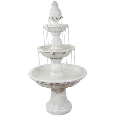 Sunnydaze Decor Electric Fiberglass 3-Tier Welcome Pineapple Top Outdoor Water Fountain - 59 in. - White, FC-73018