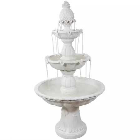 Sunnydaze Decor 3-Tier Fiberglass Electric Outdoor Water Fountain with Welcome Pineapple Top - 59 in - White FC-73018 Fountains