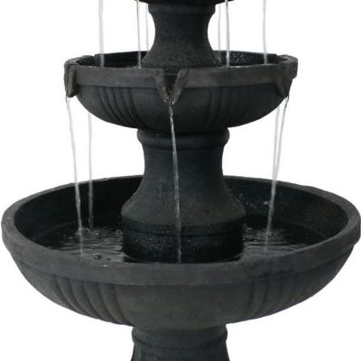 Image showing  43 in. H Electric Fiberglass and Resin 3-Tier Flower Blossom Outdoor Water Fountain, Black Finish, FC-73643-BLK