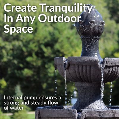 Image showing  43 in. H Electric Fiberglass and Resin 3-Tier Flower Blossom Outdoor Water Fountain, Black Finish, FC-73643-BLK