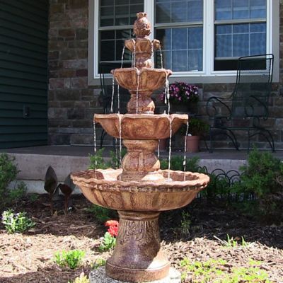 Image showing  52 in. H Electric Fiberglass and Resin 4-Tier Pineapple Top Outdoor Water Feature, Tan, FC-73650