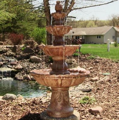 Image showing  52 in. H Electric Fiberglass and Resin 4-Tier Pineapple Top Outdoor Water Feature, Tan, FC-73650