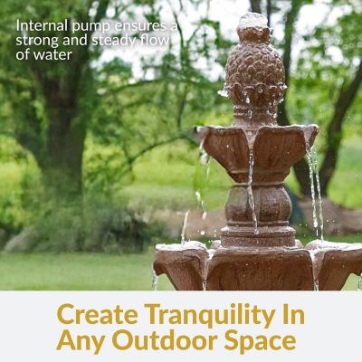 Image showing  52 in. H Electric Fiberglass and Resin 4-Tier Pineapple Top Outdoor Water Feature, Tan, FC-73650