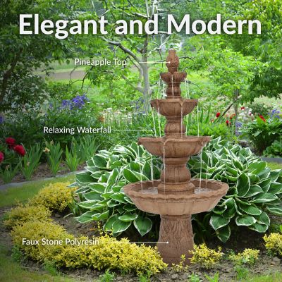 Image showing  52 in. H Electric Fiberglass and Resin 4-Tier Pineapple Top Outdoor Water Feature, Tan, FC-73650