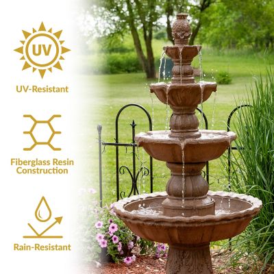 Image showing 5 th Sunnydaze Decor 52 in. H Electric Fiberglass and Resin 4-Tier Pineapple Top Outdoor Water Feature, Tan, FC-73650