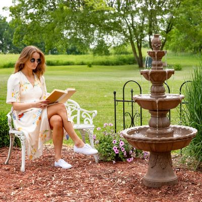 Image showing 6 th Sunnydaze Decor 52 in. H Electric Fiberglass and Resin 4-Tier Pineapple Top Outdoor Water Feature, Tan, FC-73650