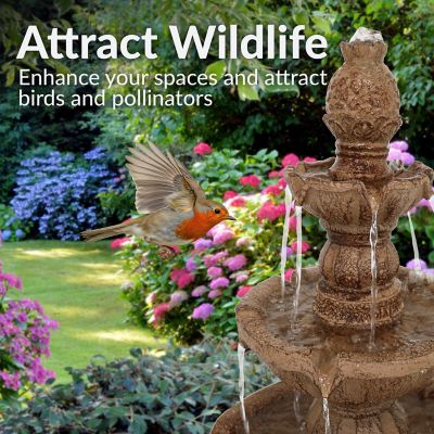 Image showing 7 th Sunnydaze Decor 52 in. H Electric Fiberglass and Resin 4-Tier Pineapple Top Outdoor Water Feature, Tan, FC-73650