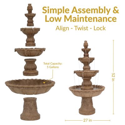Image showing 8 th Sunnydaze Decor 52 in. H Electric Fiberglass and Resin 4-Tier Pineapple Top Outdoor Water Feature, Tan, FC-73650