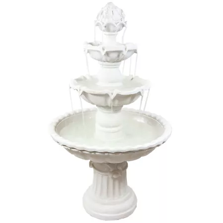 Sunnydaze Decor 52 in 4-Tier Fiberglass Outdoor Electric Fruit Water Fountain White Finish Fountains