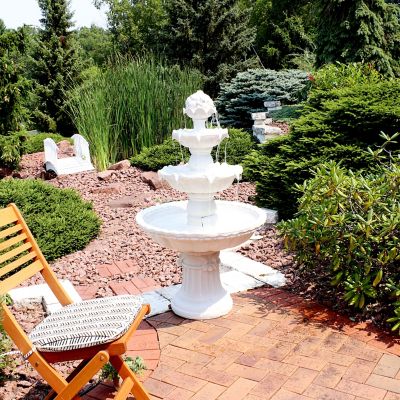 Image showing  52 in. 4-Tier Outdoor Electric Fiberglass Fruit Top Water Fountain, White Finish