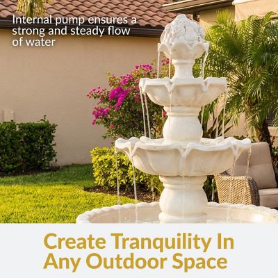 Image showing  52 in. 4-Tier Outdoor Electric Fiberglass Fruit Top Water Fountain, White Finish