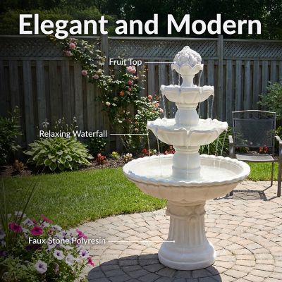 Image showing  52 in. 4-Tier Outdoor Electric Fiberglass Fruit Top Water Fountain, White Finish