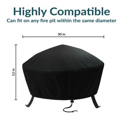 Image showing  Outdoor Heavy-Duty Weather-Resistant Vinyl PVC Round Fire Pit Cover with Drawstring Closure, 30 in., Black
